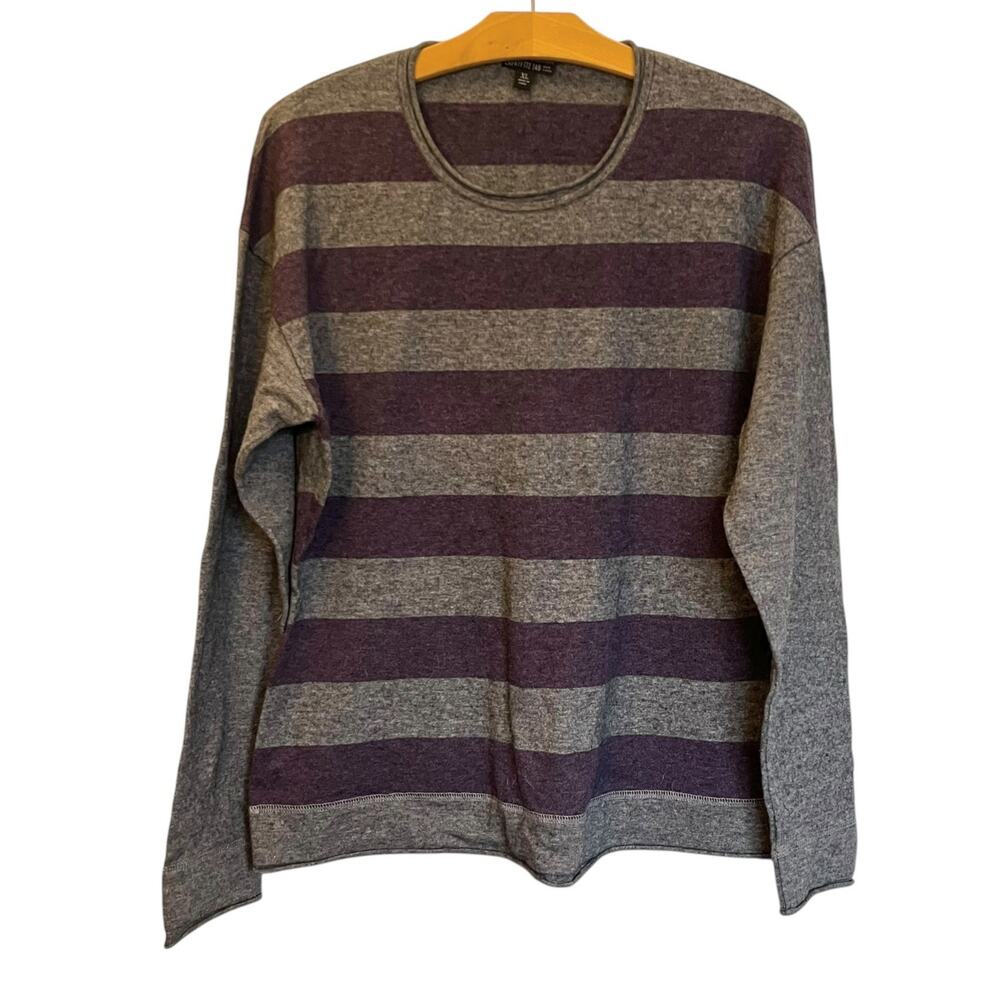 Lafayette 148 Virgin Wool Purple Striped Sweater Long Sleeve Pullover Size XL